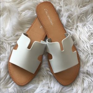 White slide on sandals
